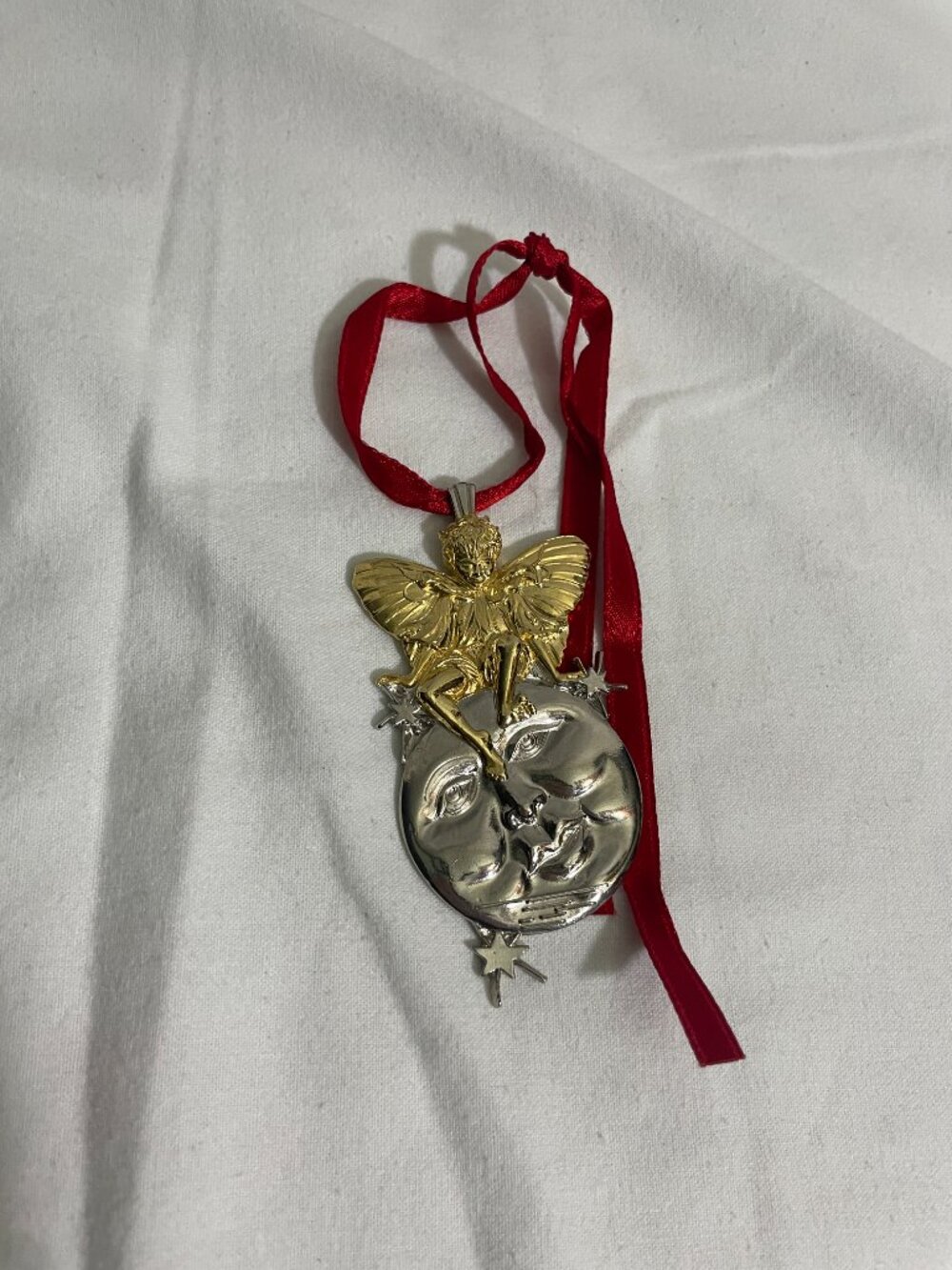 Adler 2009 Fairy Moon Sun Celestial Metal Christmas Ornament Gold Silver Tone